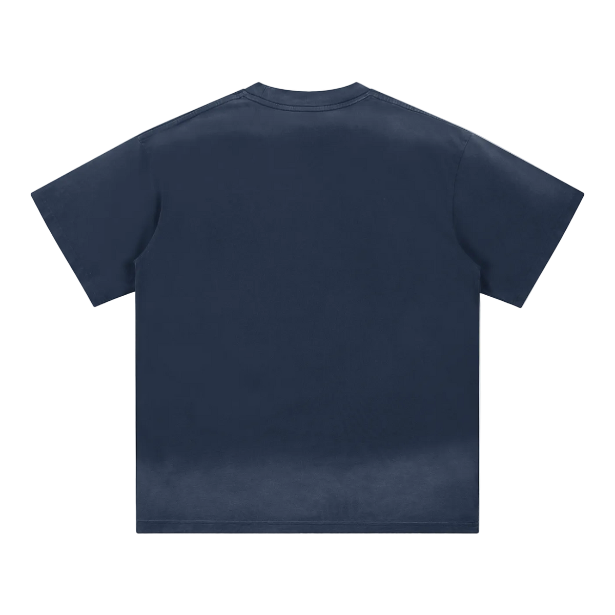 Back view of the navy blue RCHST graphic tee showing a plain, unprinted back